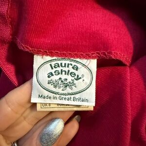 Rare Vintage Laura Ashley Red Cotton Midi Dress (UK Made) Size S (Approx. 4/6)